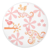 Bouton De Porte En Céramique Oiseaux et fleurs (Devant)