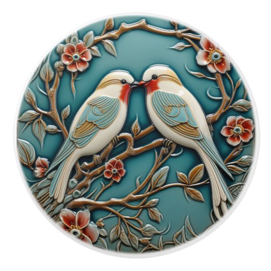 Bouton De Porte En Céramique Oiseaux Fleurs Art Nouveau Inspiré Nature Imprimer (Devant)