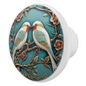 Bouton De Porte En Céramique Oiseaux Fleurs Art Nouveau Inspiré Nature Imprimer (Droite)