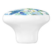 Bouton De Porte En Céramique Oiseaux Humides Et Hydrangée Bleue (Côté)