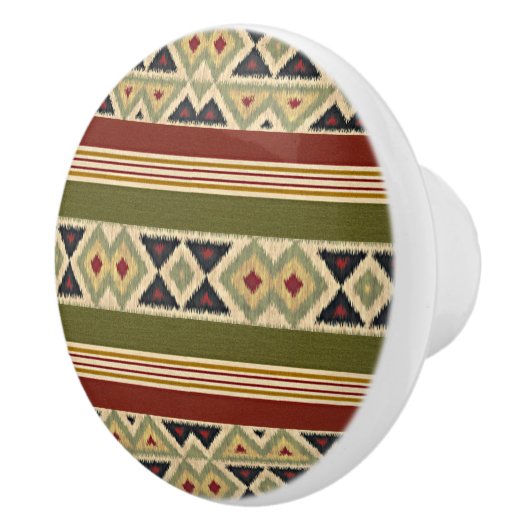 Bouton De Porte En Céramique Olive Green Mustard Ochre Yellow Tribal Ikat Art (Droite)