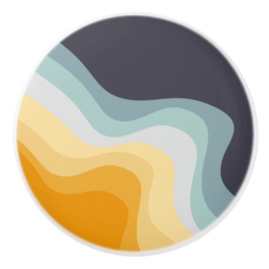 Bouton De Porte En Céramique Ondes de style rétro bleu et jaune (Devant)