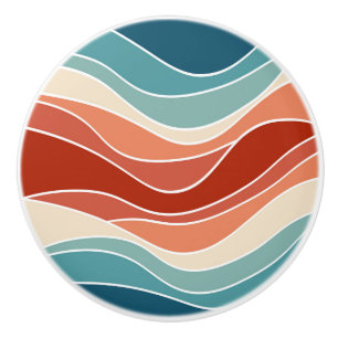 Bouton De Porte En Céramique Ondes de style rétro multicolore