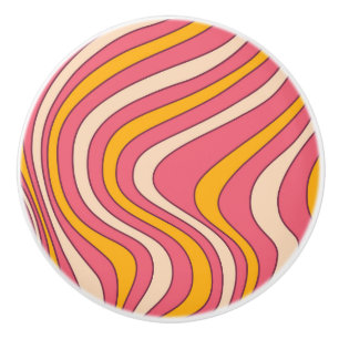 Bouton De Porte En Céramique Ondes de style rétro rose et orange