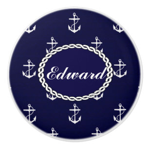 Bouton De Porte En Céramique Opus Posh Ancre Nautique Personnalisé