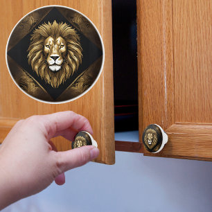 Bouton De Porte En Céramique Or sur le lion noir