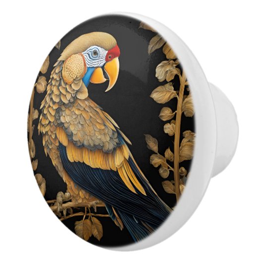 Bouton De Porte En Céramique Or sur perroquet noir (Droite)