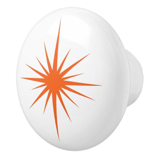 Bouton De Porte En Céramique Orange Atomic Starburst Style Mid Century (Droite)