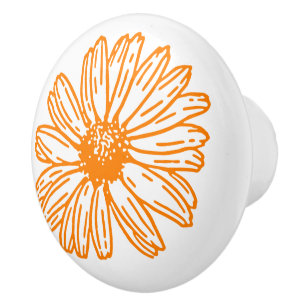 Bouton De Porte En Céramique Orange Daisy Flower Print, Vintage motif floral