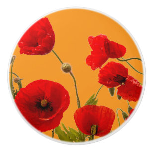 Bouton De Porte En Céramique Orange Rouge Floral Fleurs de pavot Colorful Abstr