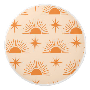 Bouton De Porte En Céramique Orange Sunshine avec étoiles en explosion de milie