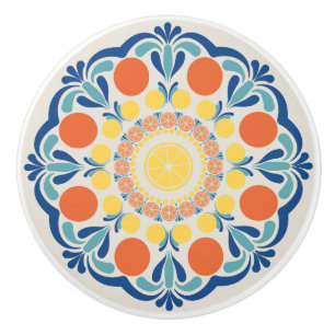 Bouton De Porte En Céramique Oranges Et Citrons D'Été De La Mer Égée Mandala