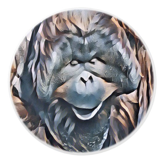 BOUTON DE PORTE EN CÉRAMIQUE ORANGUTAN (Devant)