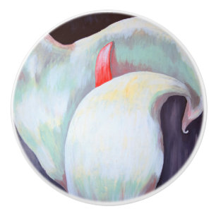 Bouton De Porte En Céramique Orchidée blanche d'ivoire avec teintes citron Lila