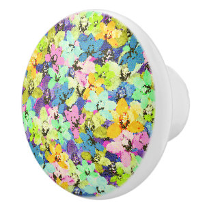 Bouton De Porte En Céramique Orchidées En Verre De Couleur Multiples,