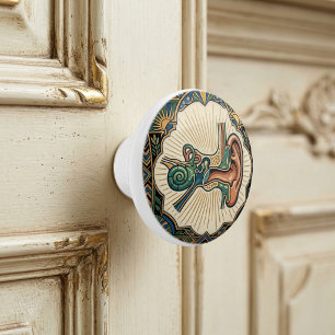 Bouton De Porte En Céramique Oreille Anatomique Art Déco Laryngologie 