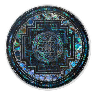 Bouton De Porte En Céramique Ormeau Shell de Sri Yantra/Sri Chakra et argent