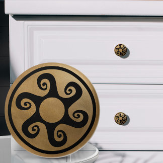 Bouton De Porte En Céramique Ornement clé grecque - Noir et Or