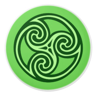 Bouton De Porte En Céramique Ornement de Triskele celtique, chaux et vert foncé