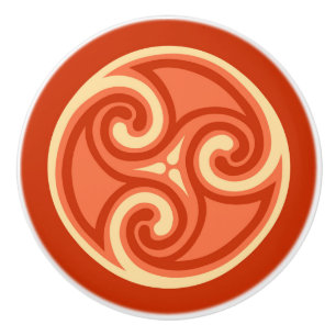 Bouton De Porte En Céramique Ornement de Triskele celtique, Orange de Mandarin