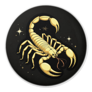 Bouton De Porte En Céramique 🎂 Ornement du zodiaque Scorpion doré Cadeau ♏