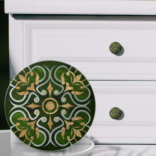 Bouton De Porte En Céramique Ornement Marocain Marbre Vert & Or