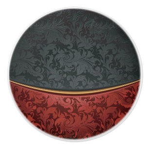 Bouton De Porte En Céramique Ornement vintage rouge et noir