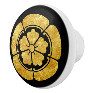 Bouton De Porte En Céramique Ornemental Faux Or Oda Japon Mon Viintage Art