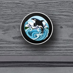 Bouton De Porte En Céramique Orque Majestueux Baleine Tueuse Vagues Bleues Océa