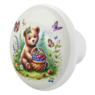 Bouton De Porte En Céramique Ours amoureux des animaux de bois mignon