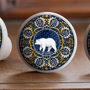 Bouton De Porte En Céramique Ours Brun Bleu Jaune Victorien de Mintons