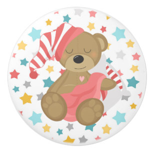 Bouton De Porte En Céramique Ours couché Bébé Fille