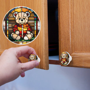 Bouton De Porte En Céramique Ours en peluche Faux Verre Coloré