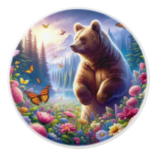 Bouton De Porte En Céramique Ours et papillons mignons et colorés