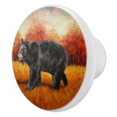Bouton De Porte En Céramique Ours noir en forêt d'automne (Droite)