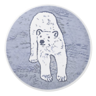Bouton De Porte En Céramique Ours polaire sur la peinture sur glace - Art origi