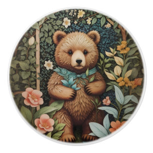 Bouton De Porte En Céramique Ourson Brun Bébé Mignon Inspiré de William Morris