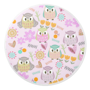 Bouton De Porte En Céramique Owl Pastel Pink