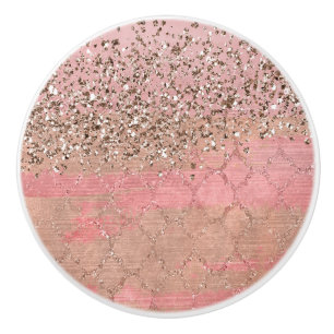 Bouton De Porte En Céramique Pailleté Rose Blush Princesse Indienne Marocaine G