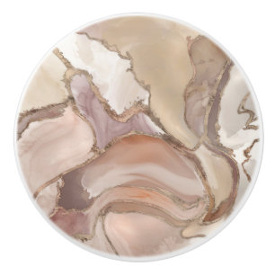 Bouton De Porte En Céramique Palette Taupe marbre liquide et or abstrait