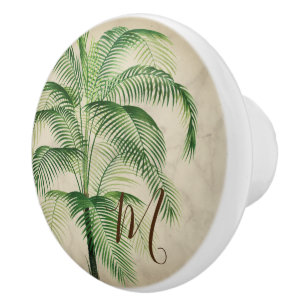Bouton De Porte En Céramique Palm Tropical Monogramme élégant
