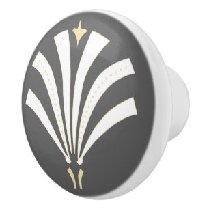 Bouton De Porte En Céramique Palmetto aux fans blancs Art déco Vintage des ann