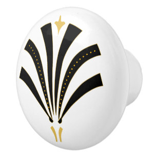 Bouton De Porte En Céramique Palmetto vintage de fan de noir d'art déco des
