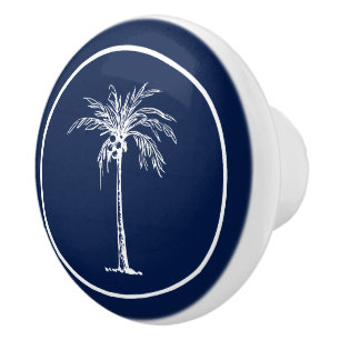 Bouton De Porte En Céramique Palmier Blanc Bleu Tropical Personnalisé