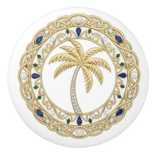 Bouton De Porte En Céramique Palmier cristal doré 2Dgraphic Maison de plage océ