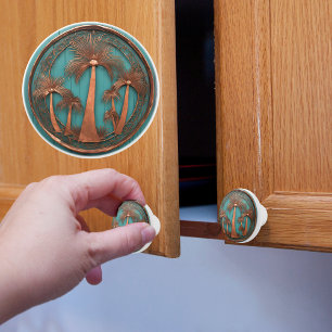 Bouton De Porte En Céramique Palmier en cuivre