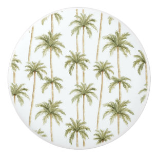 Bouton De Porte En Céramique Palmiers blancs verts tropicaux