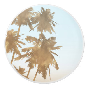 Bouton De Porte En Céramique Palmiers Bronzés Dorés Plage Palmiers Ombre Chic