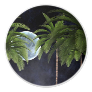 Bouton De Porte En Céramique Palmiers contre la lune