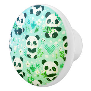 Bouton De Porte En Céramique Panda Bear Motif Vert Imprimer